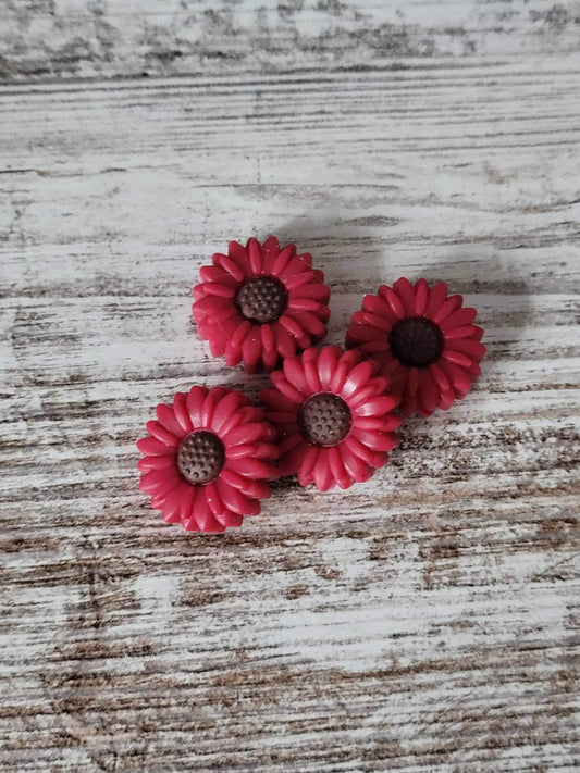 Red Daisy Flower Silicone Focal Bead, Ships from the USA
