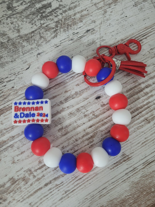 '24 Silicone Bead Handmade Wristlet, Red White& Blue, Made in the U.S.A.