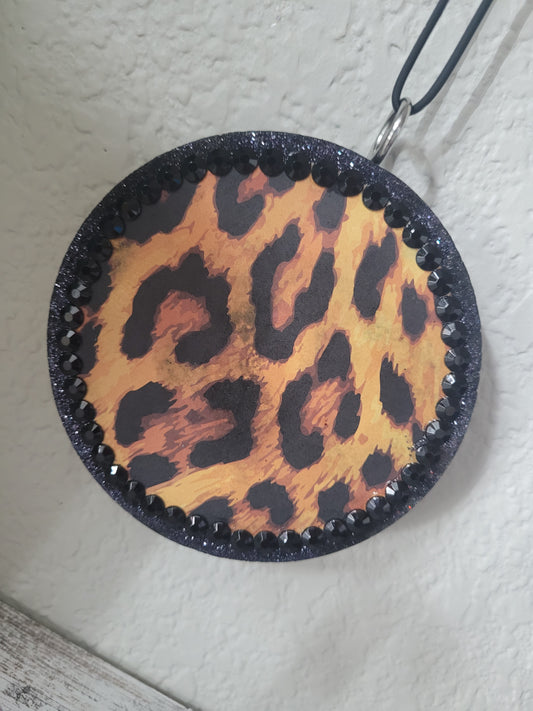 Black Cheetah Print Freshie, Air Freshener, Accented with Rhinestones and glitter. Long lasting scent, ships from the USA.