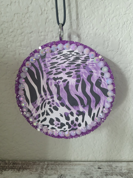 Purple Animal Print Freshie, Accented with Rhinestones and glitter.  Made with my version of “No.5”, long lasting scent.  Ships from the USA