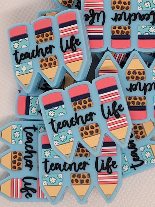 Silicone Focal Bead, “Teacher Life”, Beadable Pens, Wristlets, Keychains, Lanyards, Crafts, Jewelry Supplies