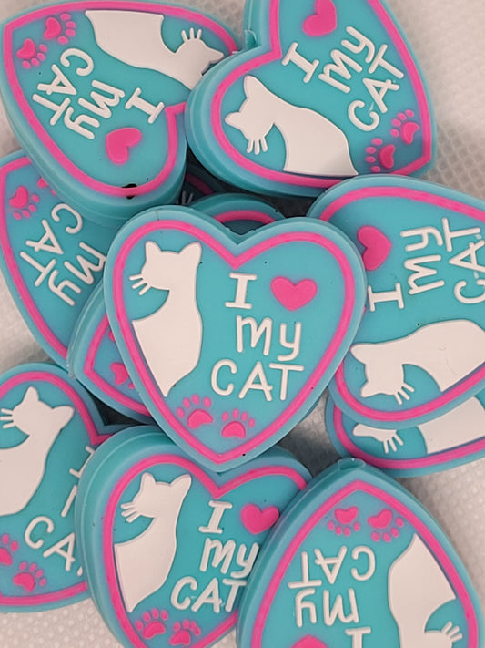 Silicone Focal Bead,"I Love My Cat", Cat Lady, Beadable Pens, Wristlets, Keychains, Lanyard, Jewelry Supplies, Crafts