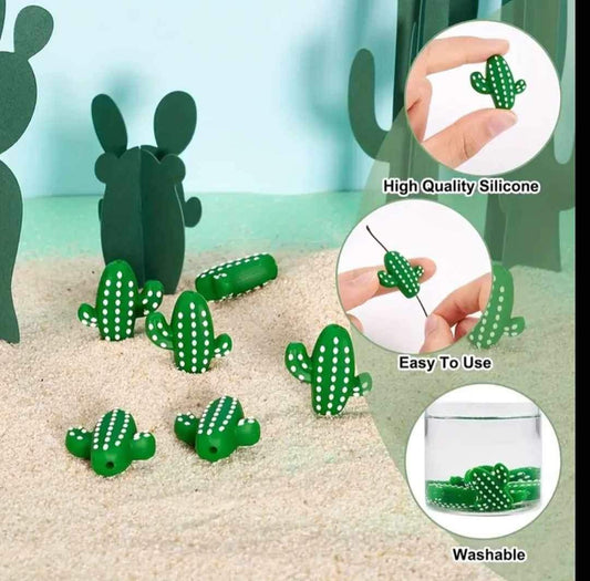 Green Cactus Silicone Focal Bead, Ships from the USA