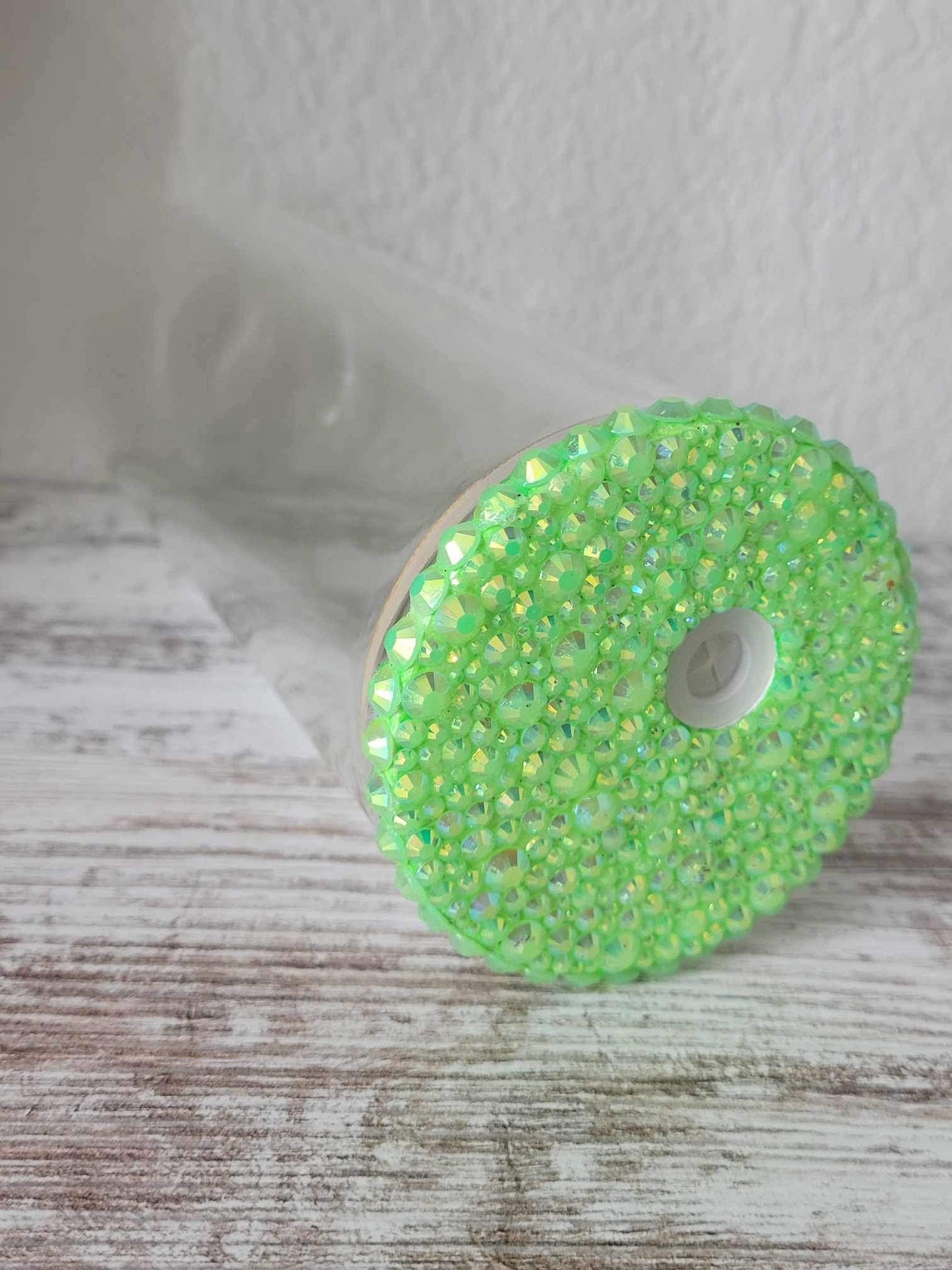HANDMADE, Lime Green Iridescent Rhinestone Lid for 20oz tumbler, ships from the USA
