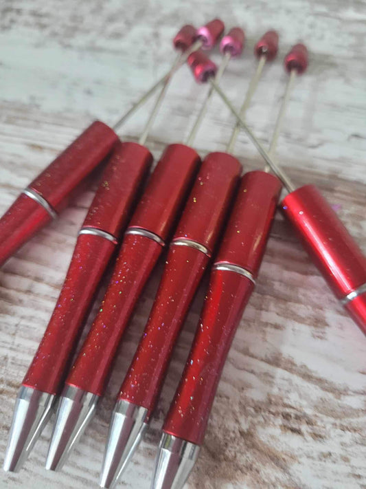 Red and silver accented, beadable pen, DIY Pen, beadable ballpoint pen, refillable, ships from the USA