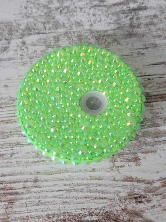 HANDMADE, Lime Green Iridescent Rhinestone Lid for 20oz tumbler, ships from the USA