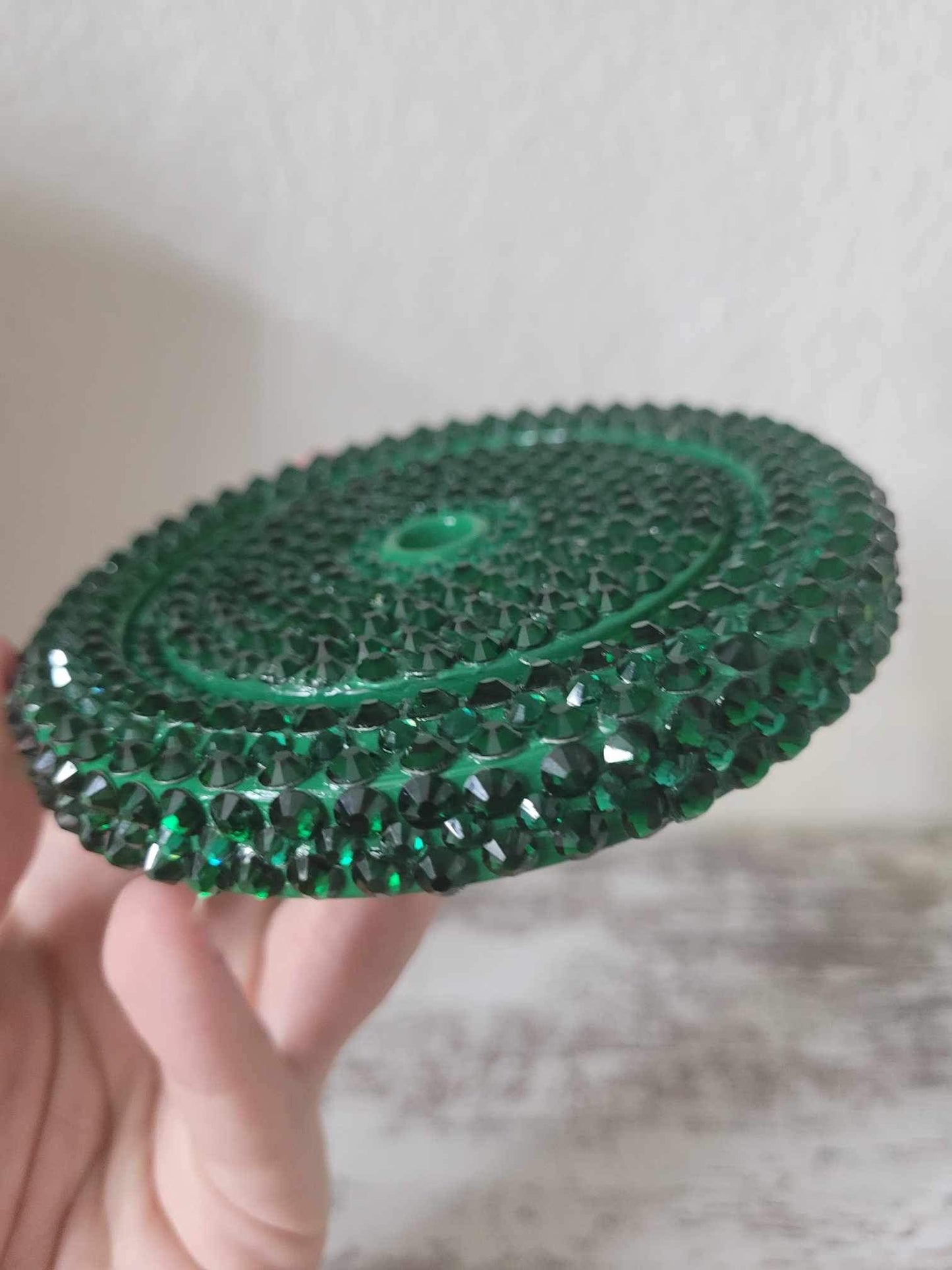 Handmade Green Rhinestone Lid, Replacement Lid, Ships from the USA
