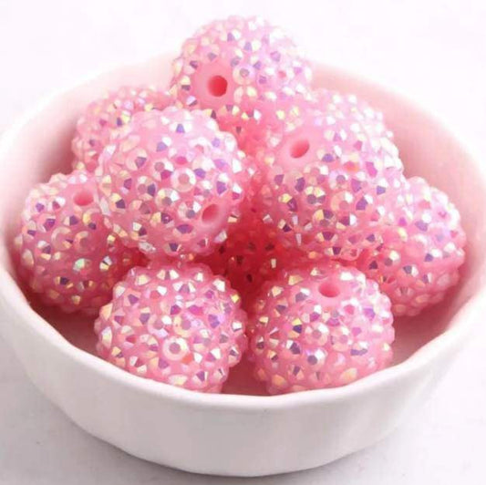 20mm Soft Bubblegum, Rhinestone Iridescent Beads, Drilled Center, Beaded projects, DIY, ships from the USA