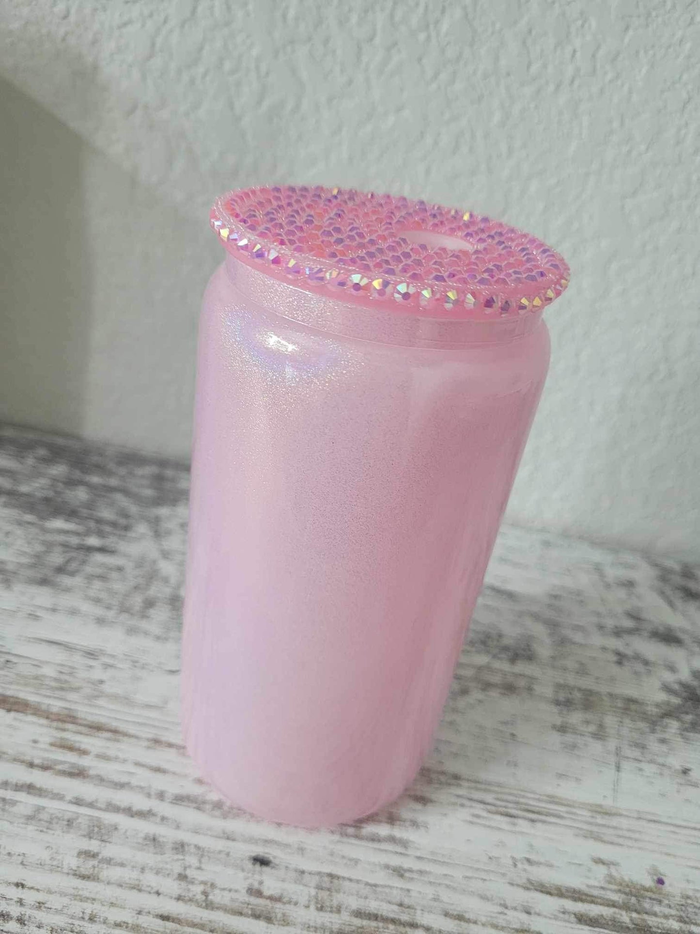 16oz Shimmer Holographic Can style, Comes with Iridescent Rhinestone Lid!Ships from the USA