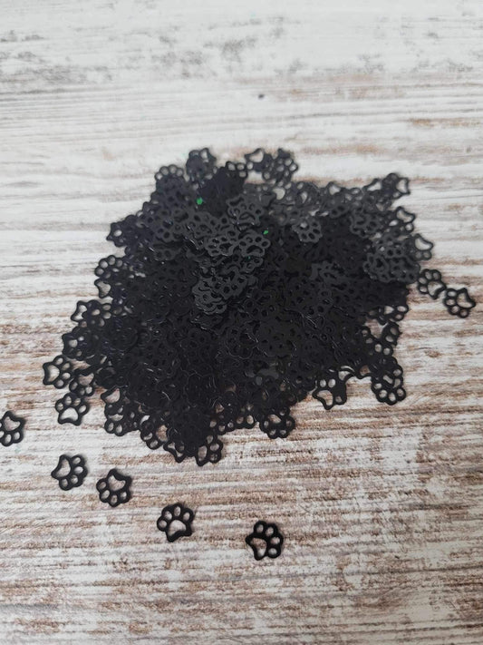 Black Paw Print Shaped Glitter, Ships from the USA