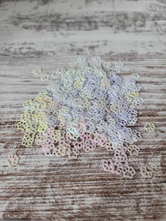 White Iridescent Paw Print Shaped Glitter, Ships from the USA