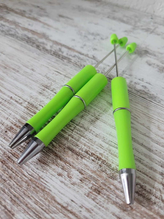 Lime Green and silver accented Beadable Pen, DIY beadable pens, Beadable Ball point Pen, Refillable Pen