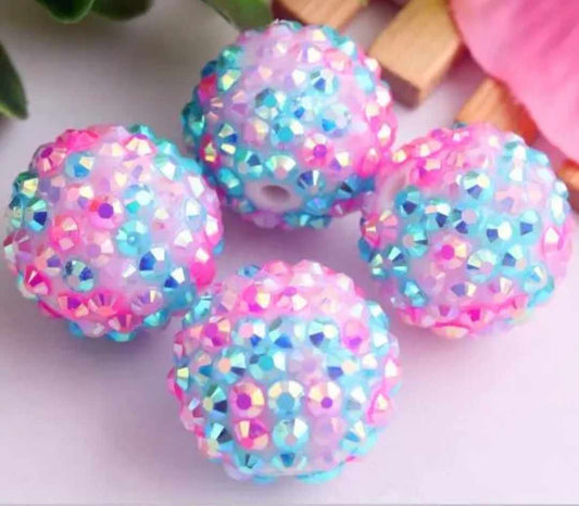 Teal and Pink Rhinestone Acrylic Beads, 20mm, Center Drilled, Crafts, Jewelry Supplies, Ships from the USA