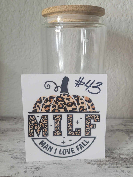 DTF Transfer Wrap, MILF Man I Love Fall, With Animal Print Pumpkin, Ships from the USA