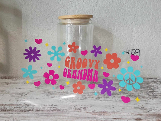 DTF Transfer Wrap, “Groovy Grandma” with Retro Flowers, Easy to Apply, Custom Tumbler, Ships from the USA