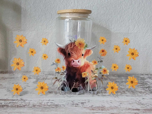 DTF Transfer Wrap, Brown Baby Cow surrounded by Flowers, Easy to Apply, Ready to Ship, Ships from the USA