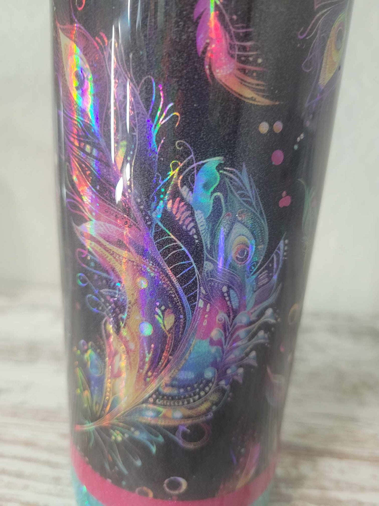20oz Stainless Steel Holographic Feather, Can be used hot or cold, Ships from the USA