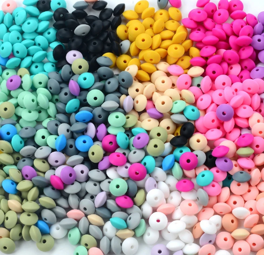 Set of 20, 12mm Lentil, Random Mix Colors, Abacus, Silicone Beads, Center Hole, Pen Making, Wristlets, Keychains, Jewelry