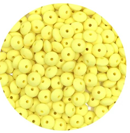 Set of 5, 12mm Lentil, Abacus, Silicone Beads, Yellow 1, Center Hole, Pen Making, Wristlets, Keychains, Jewelry