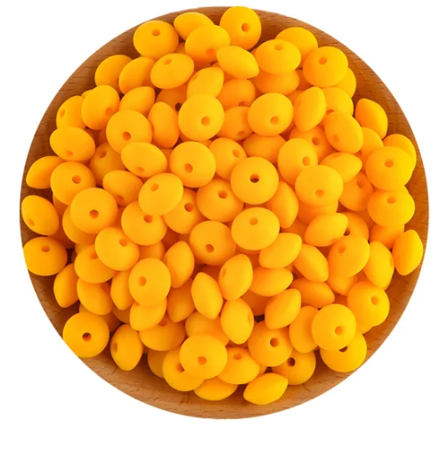 Set of 5, 12mm Lentil, Abacus, Silicone Beads, Yellow Orange, Mustard, Center Hole, Pen Making, Wristlets, Keychains, Jewelry