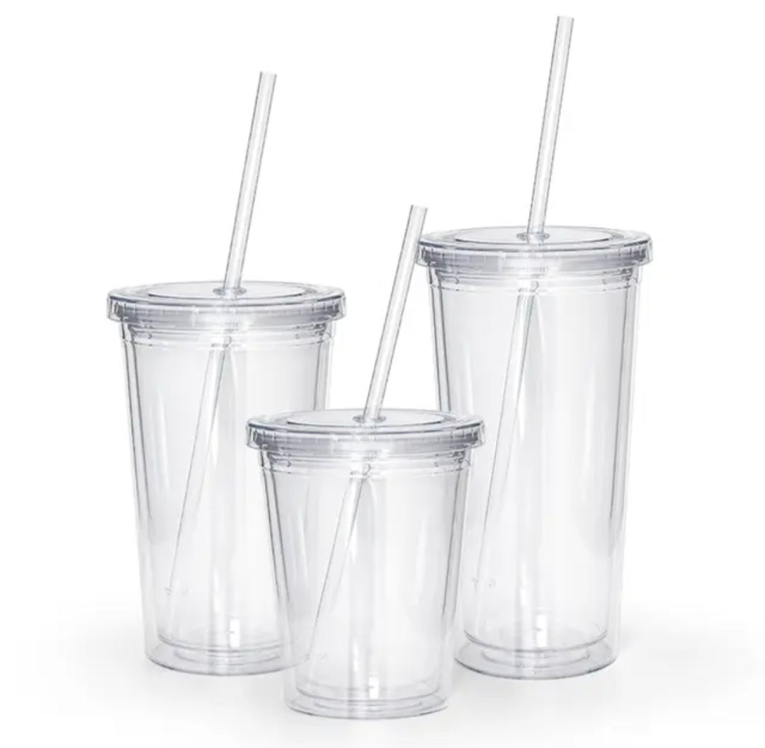 24/32oz, Blank Acrylic double wall snowglobe tumbler w/straw, NOT predrilled,Ships from the USA