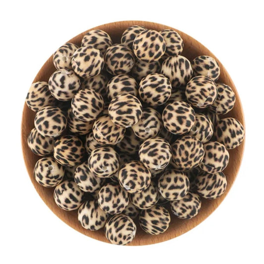 Big Cat, Leopard, Cheetah, Spots, Set of 5, 15mm Silicone Beads, Center Hole, Pen Making, Wristlets, Keychains, Jewelry, Ships from the USA