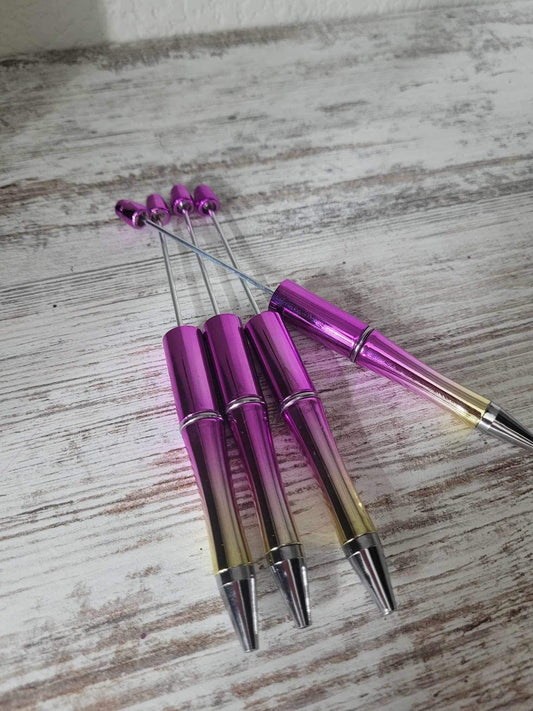 Chrome Ombré Metallic Pink/Yellow Beadable Pen, DIY beadable pens, Beadable Ball Point Pen, Refillable Pen