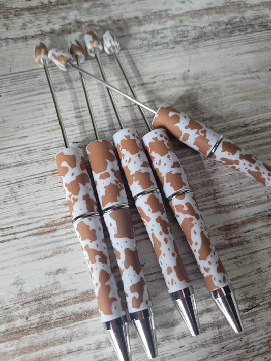 Brown and white cow print Beadable Pen, DIY beadable pens, Beadable Ball Point Pen, Refillable Pen