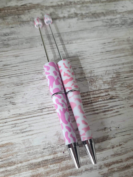 Pink and white cow print Beadable Pen, DIY beadable pens, Beadable Ball Point Pen, Refillable Pen