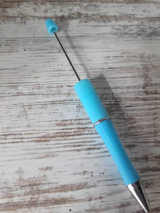 Baby blue and silver accented Beadable Pen, DIY beadable pens, Beadable Ball point Pen, Refillable Pen
