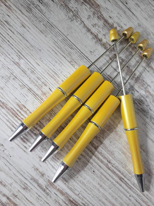 Mustard yellow and silver accented Beadable Pen, DIY beadable pens, Beadable Ball point Pen, Refillable Pen