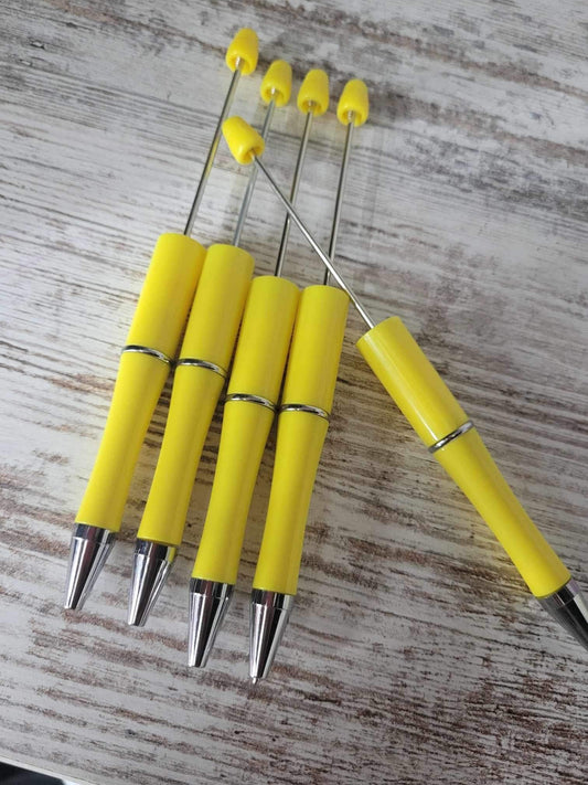 Yellow and silver accented Beadable Pen, DIY beadable pens, Beadable Ball point Pen, Refillable Pen