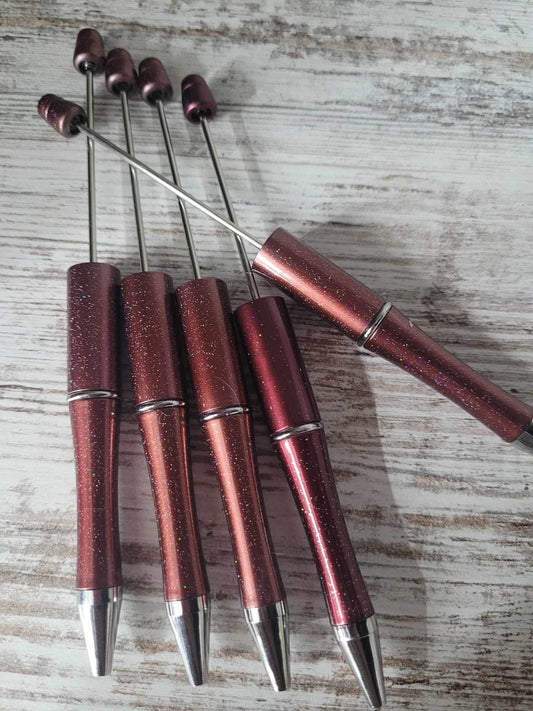 Burgundy shimmer with glitter and silver accented Beadable Pen, DIY beadable pens, Beadable Ball point Pen, Refillable Pen