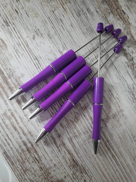 Purple and silver accented Beadable Pen, DIY beadable pens, pen blanks, Beadable Ball point Pen, Refillable Pen