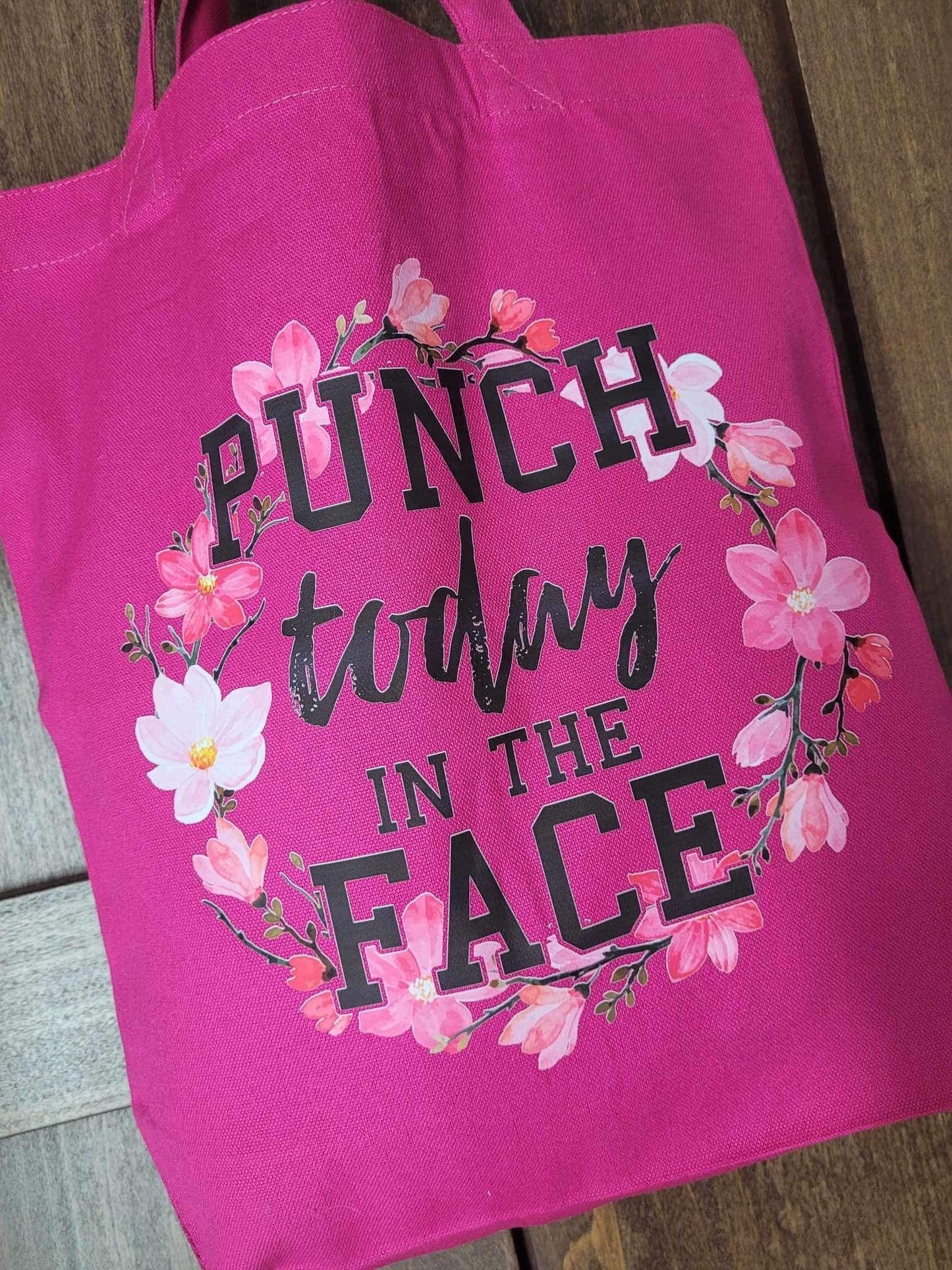 Punch Today Pink Canvas Tote Bag, Ships from the USA!  Eco Friendly Bag