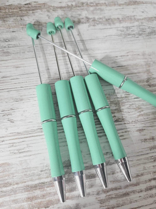 Mint green shimmer with glitter and silver accented Beadable Pen, DIY beadable pens, Beadable Ball point Pen, Refillable Pen