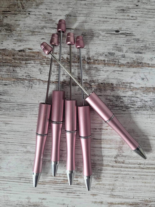 Rose pink and silver accented Beadable Pen, DIY beadable pens, Beadable Ball point Pen, Refillable Pen, pen blanks
